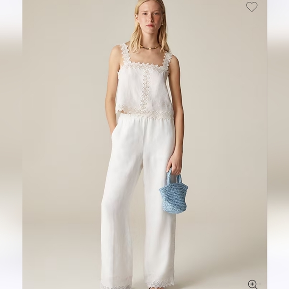 J.Crew Retail Lace-trim squareneck tank top in linen white XXS $69.50 - Picture 2 of 13